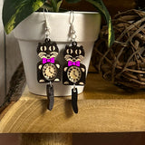 Earrings - Cat Clock Earrings with Blue Bow Tie – Whimsical Cat Lover Jewelry