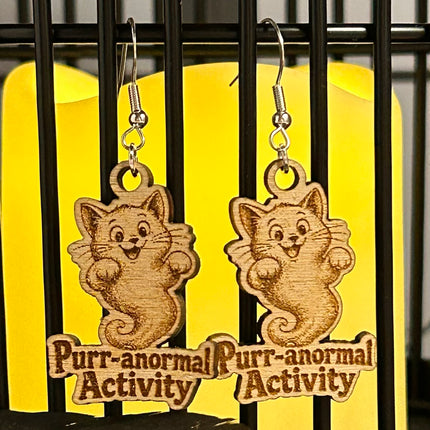 Ghost Cat Earrings | "Purr-anormal Activity" Halloween Wood