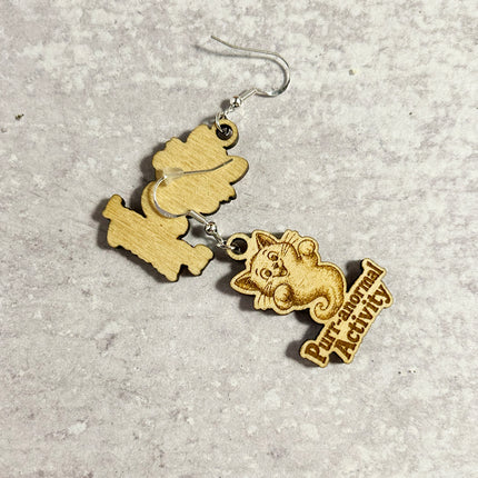 Ghost Cat Earrings | "Purr-anormal Activity" Halloween Wood