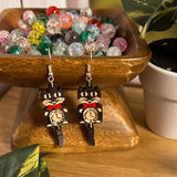 Earrings - Cat Clock Earrings with Blue Bow Tie – Whimsical Cat Lover Jewelry