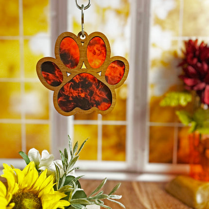 Charming Wood & Stained Glass Paw Print Sun Catcher - Perfect for Pet Lovers!