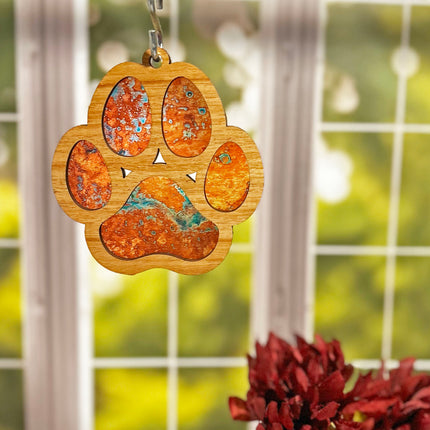 Charming Wood & Stained Glass Paw Print Sun Catcher - Perfect for Pet Lovers!