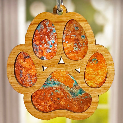 Charming Wood & Stained Glass Paw Print Sun Catcher - Perfect for Pet Lovers!