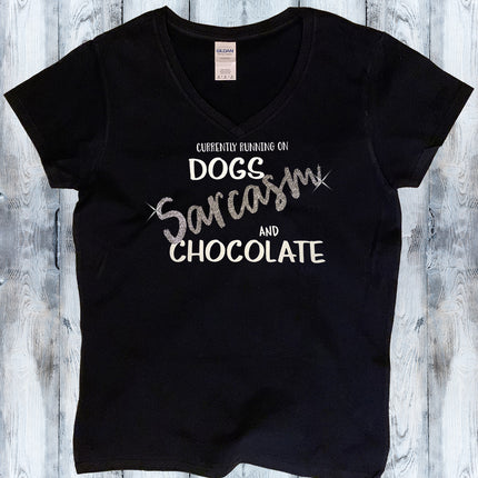 Dogs, Sarcasm & Chocolate V-Neck T-Shirt