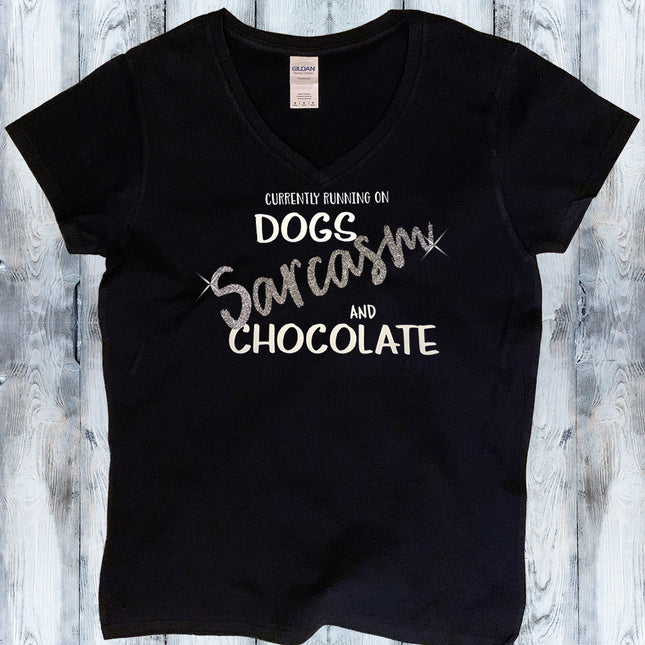 Dogs, Sarcasm & Chocolate V-Neck T-Shirt