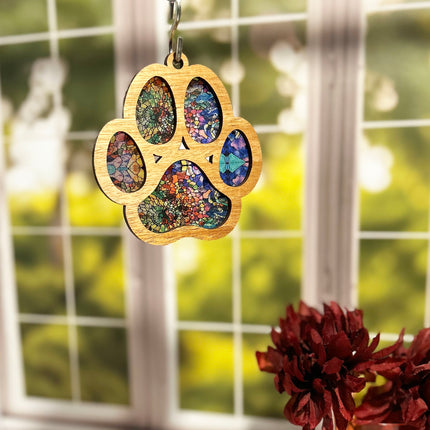 Charming Wood & Stained Glass Paw Print Sun Catcher - Perfect for Pet Lovers!