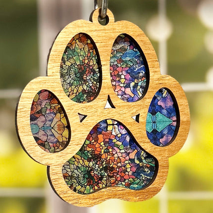 Charming Wood & Stained Glass Paw Print Sun Catcher - Perfect for Pet Lovers!