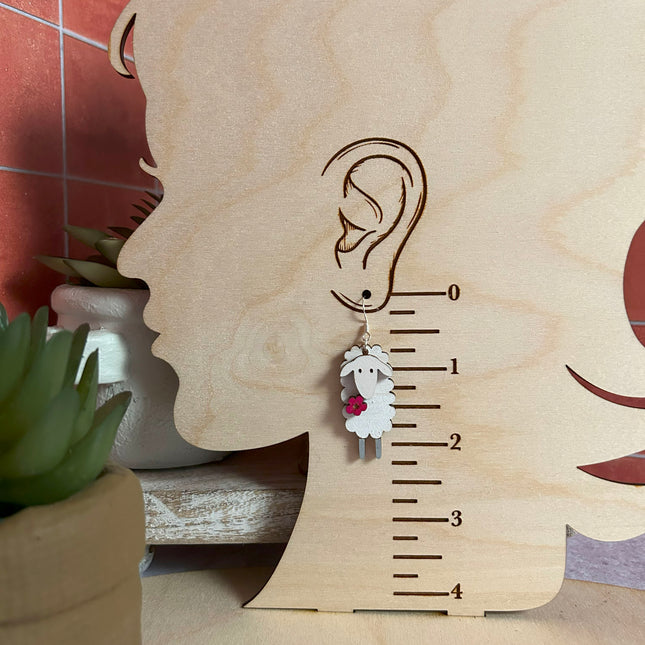 3D Skinny Sheep Hand Painted Wood Earrings