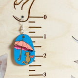 Umbrella Cat Hand-Painted 3D Wood Earrings