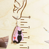 Cat & Heart "Meow" Hand-Painted 3D Wood Earrings