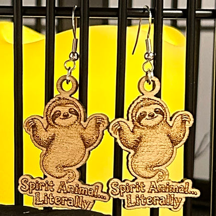 Ghost Sloth Earrings | "Spirit Animal...Literally" Halloween Wood