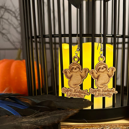 Ghost Sloth Earrings | "Spirit Animal...Literally" Halloween Wood
