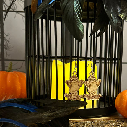 Ghost Sloth Earrings | "Spirit Animal...Literally" Halloween Wood