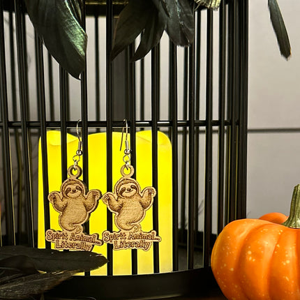 Ghost Sloth Earrings | "Spirit Animal...Literally" Halloween Wood