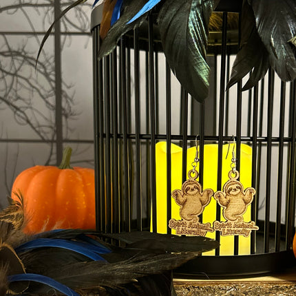 Ghost Sloth Earrings | "Spirit Animal...Literally" Halloween Wood