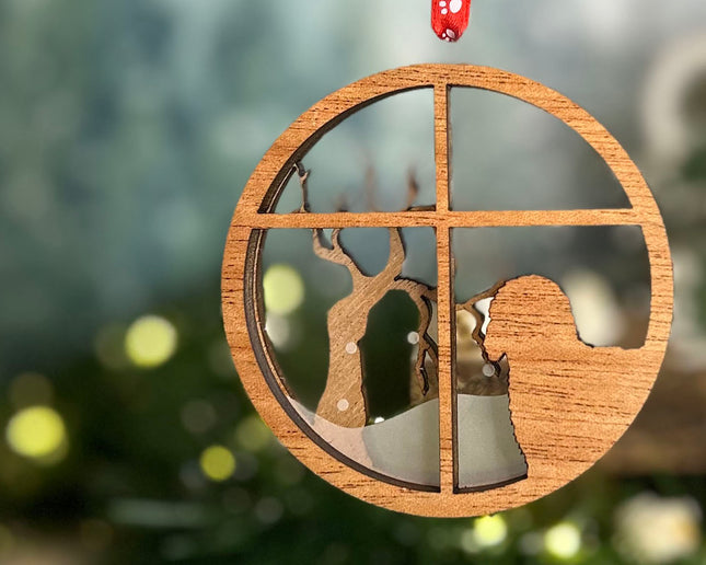 Personalized Doodle (Labradoodle / Goldendoodle / Bernedoodle) Snowy Window Ornament – main view