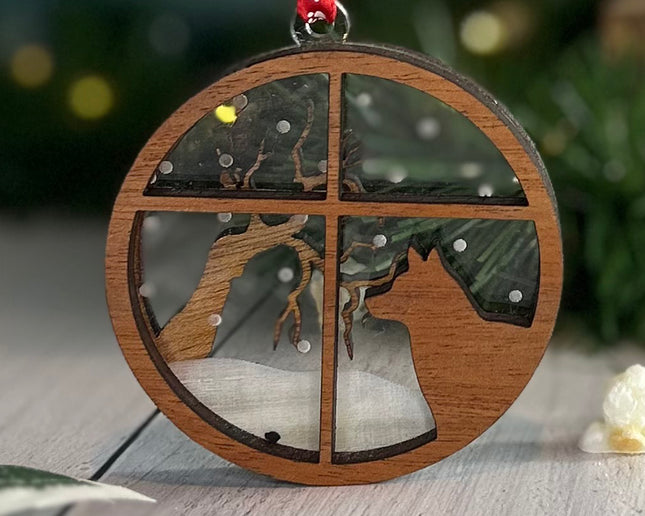 Personalized Shepherd (German, Dutch) Snowy Window Ornament – close-up view
