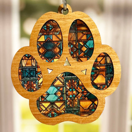 Charming Wood & Stained Glass Paw Print Sun Catcher - Perfect for Pet Lovers!