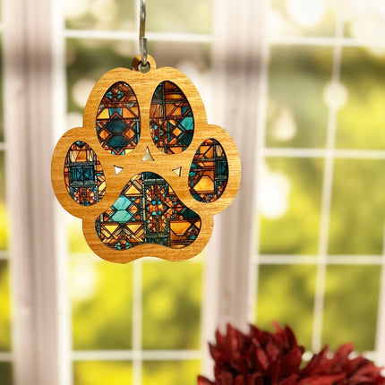 Charming Wood & Stained Glass Paw Print Sun Catcher - Perfect for Pet Lovers!