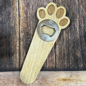 "Pawfect Pop: Wooden Bottle Opener in Paw Print Design - A Quirky Twist for Your Refreshments!"