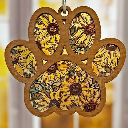 Charming Wood & Stained Glass Paw Print Sun Catcher - Perfect for Pet Lovers!