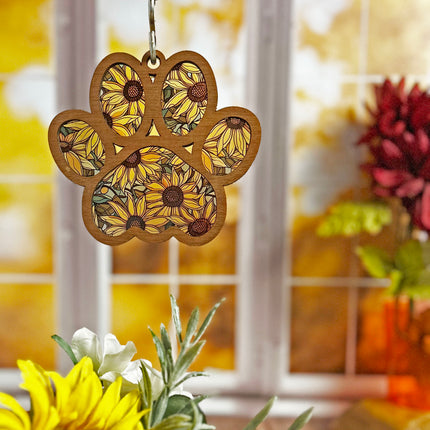 Charming Wood & Stained Glass Paw Print Sun Catcher - Perfect for Pet Lovers!
