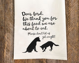 Dogs Saying Grace Tea Towel / Dog Themed Flour Sack Cotton Towel