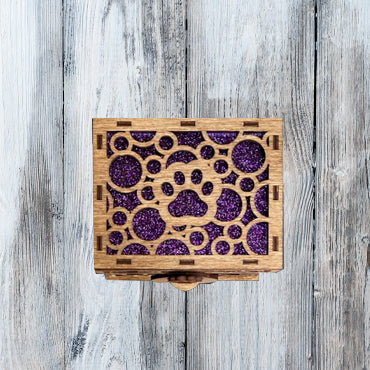 Paw Print Hinged Wood Box | Memorial Box | Jewelry Box | 6" x 4" x 3.5"