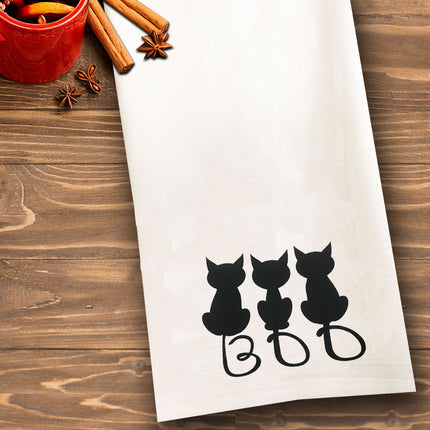 Black Cat Boo Tea Towel / Dog Themed Halloween Flour Sack Cotton Towel
