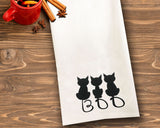 Black Cat Boo Tea Towel / Dog Themed Halloween Flour Sack Cotton Towel