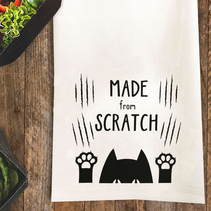 Made From Scratch Tea Towel / Cat Themed Flour Sack Cotton Towel