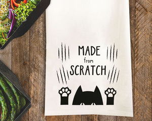 Made From Scratch Tea Towel / Cat Themed Flour Sack Cotton Towel