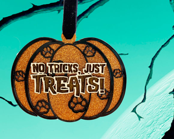 No Tricks Just Treats Ornament / Paw Print Pumpkin Halloween Ornament