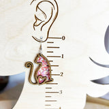 Cat-Shaped Cut Out Wood Earrings with Heart Detail