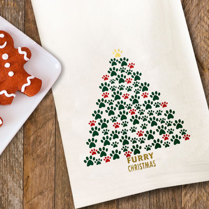 Paw Tree Tea Towel / Dog Themed Flour Sack Cotton Towel