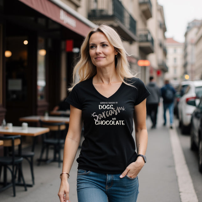 Dogs, Sarcasm & Chocolate V-Neck T-Shirt