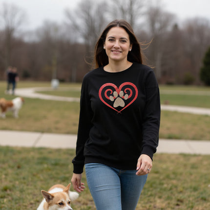 Glitter Spiral Heart Paw Print Long Sleeve T-Shirt