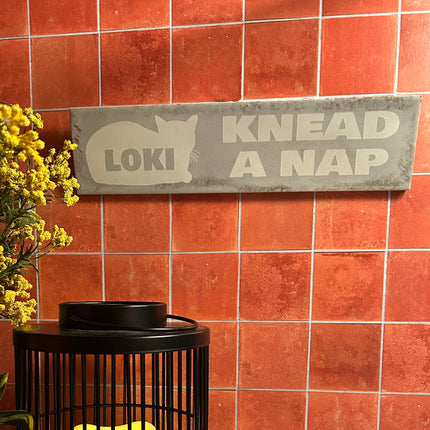 Custom Engraved Cat Sign – Personalized "Knead a Nap" Ceramic Tile