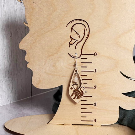 Earrings - Wood Mosaic Cat Earrings with Butterfly Charm – Sterling Silver Hooks 🐱🦋