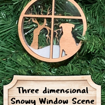 Pitbull Breed Snowy Window Ornament / 3D Dog Christmas Ornament