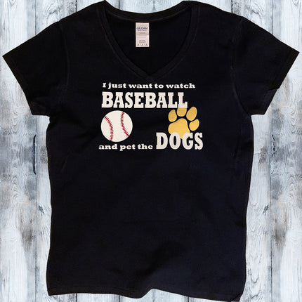 Watch Baseball and Pet the Dog Cat V-Neck T-Shirt
