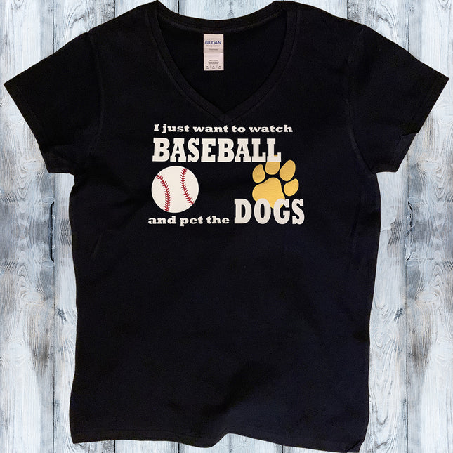 Watch Baseball and Pet the Dog Cat V-Neck T-Shirt