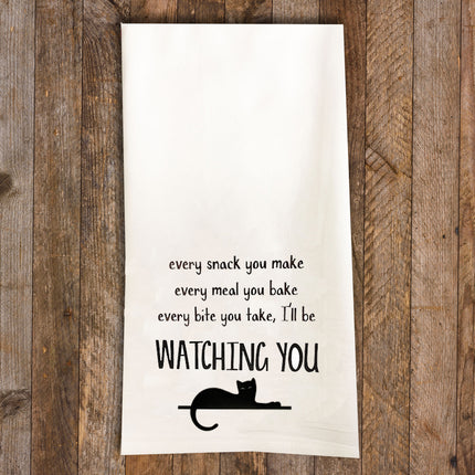 I'll be Watching You Cat Tea Towel / Cat Themed Flour Sack Cotton Towel