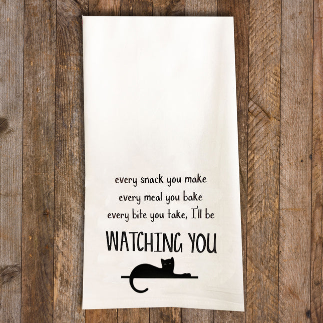 I'll be Watching You Cat Tea Towel / Cat Themed Flour Sack Cotton Towel