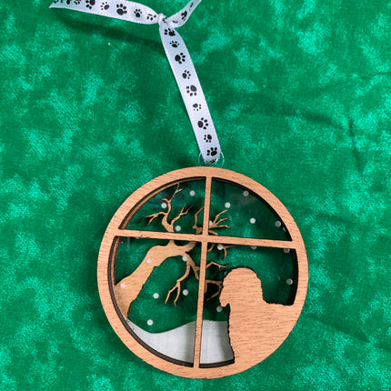 Personalized Doodle (Labradoodle / Goldendoodle / Bernedoodle) Snowy Window Ornament – 3D Engraved Dog Christmas Ornament