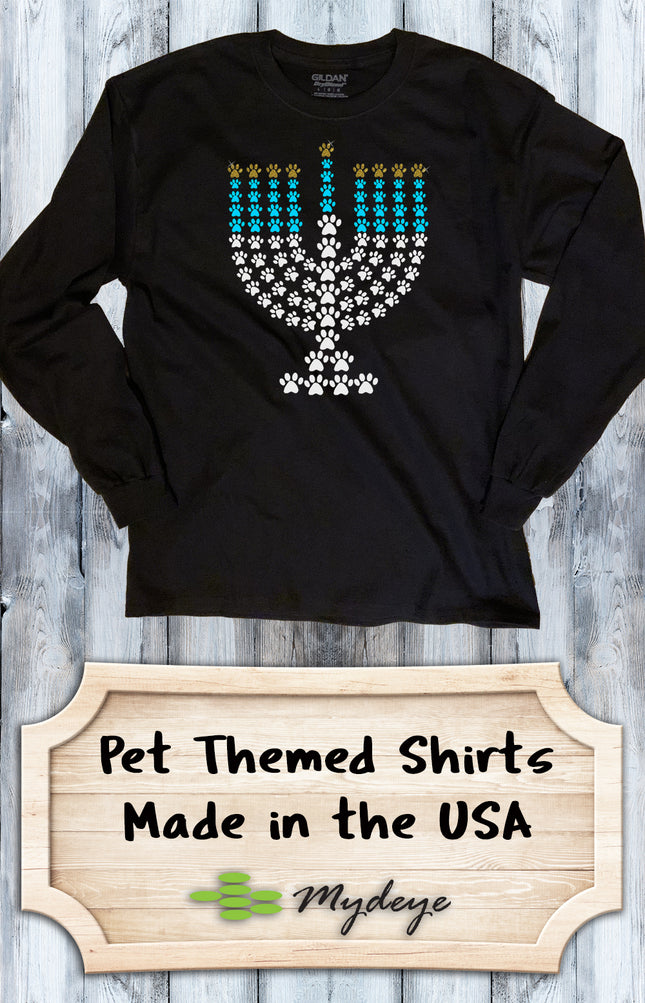 Paw Print Menorah Chanukah Long Sleeve T-Shirt