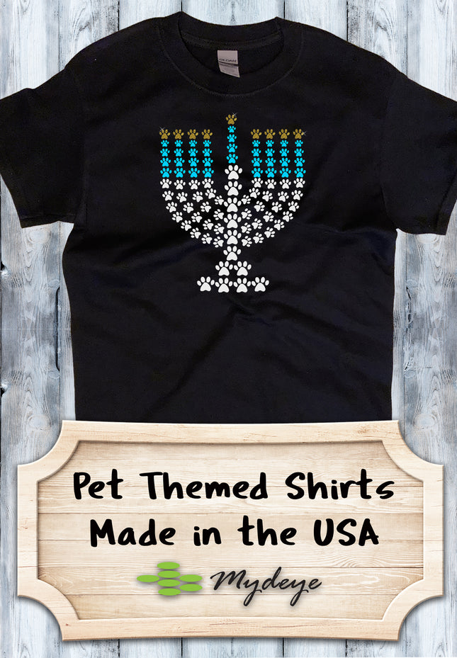 Paw Print Menorah Chanukah T-Shirt