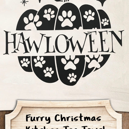Hawloween Tea Towel / Dog Themed Halloween Flour Sack Cotton Towel