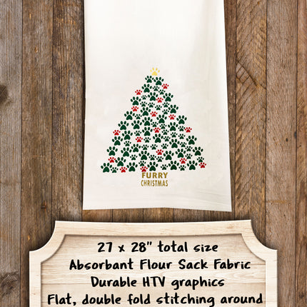 Paw Tree Tea Towel / Dog Themed Flour Sack Cotton Towel