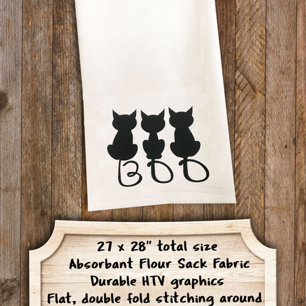 Black Cat Boo Tea Towel / Dog Themed Halloween Flour Sack Cotton Towel